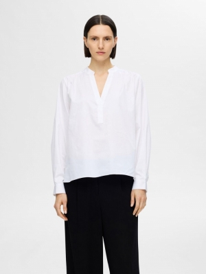 SLFMIRA LS V_NECK BRIGHT WHITE