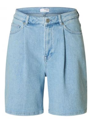 SLFANYA PLEAT DENIM SHORT LIGHT BLUE  
